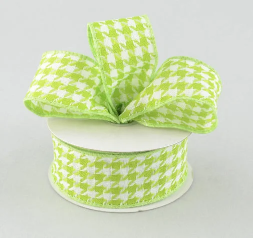 7/8" x 10yd Lime Green White Houndstooth wired edge ribbon