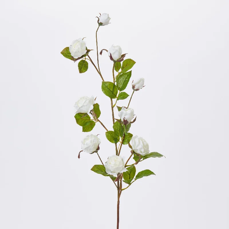 Real Touch White Garden Rose Bloom & Bud Faux Floral Branch Spray - 36"