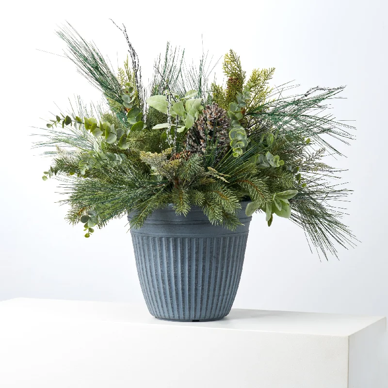 Frosted Long Needle Pine, Lamb's Ear, Eucalyptus & Pinecone Winter Urn Filler Outdoor Planter Arrangement