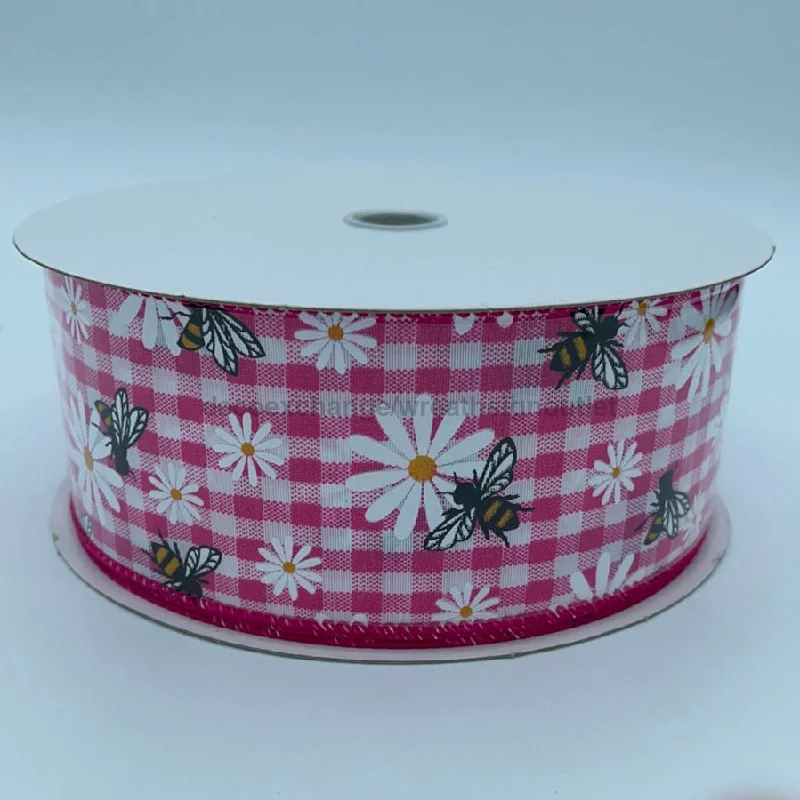 Fuchsia-White Gingham/Daisies-Bees, 2.5"X50Y 841-40-212