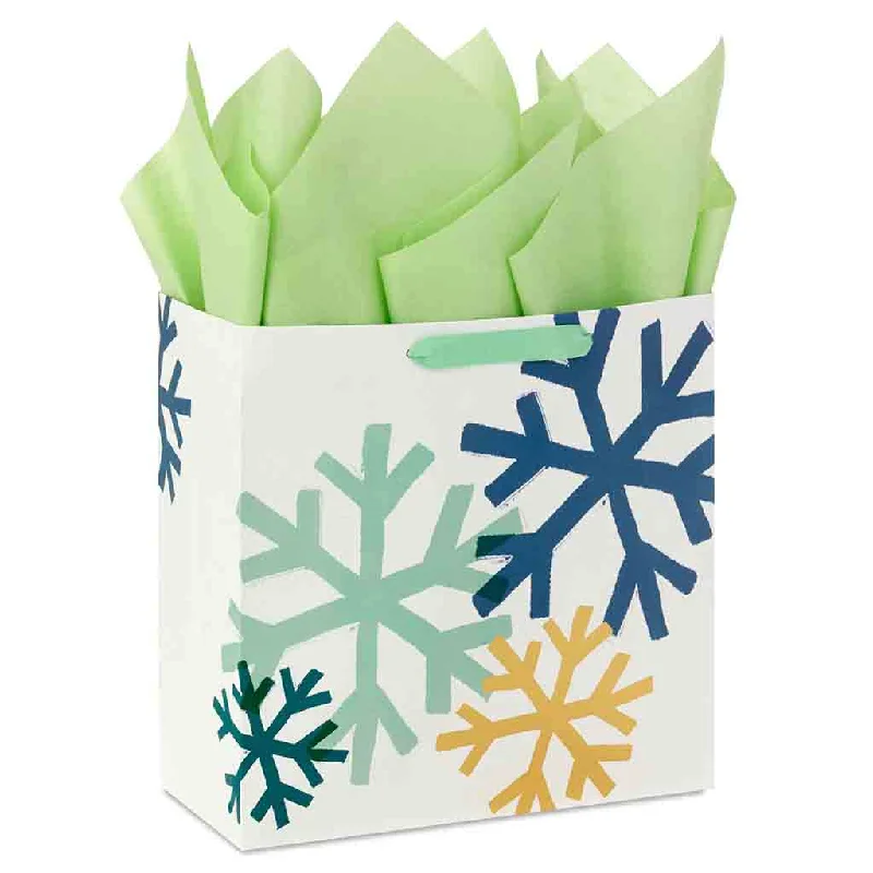 Hallmark : 10.4" Snowflakes on White Large Square Christmas Gift Bag With Tissue Paper