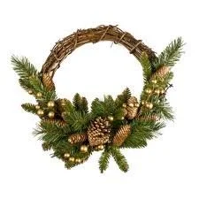 HARTES Vine Wreath With Gold Berries And Cones - 40cm