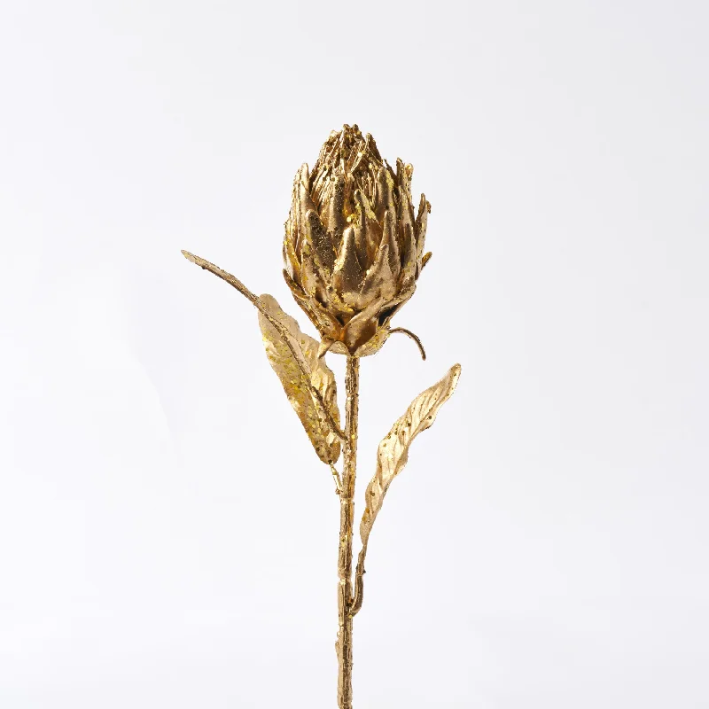 Metallic Gold Glittered Protea Stem Spray - 27"