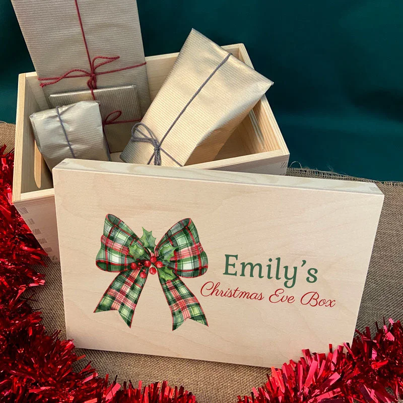 Personalised Bow Christmas Eve Box Red or Green