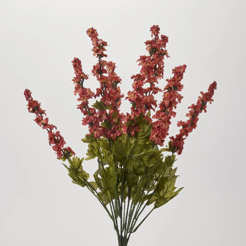 Rustic Red Silk Larkspur Bush Large Bloom & Foliage Stem Bouquet - 26"