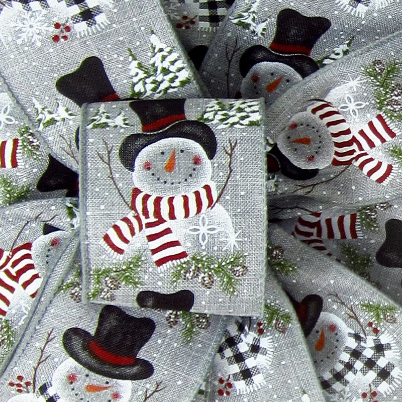 Wired Buffalo Candy Snowman Gray Ribbon (#40-2.5"Wx10Yards)