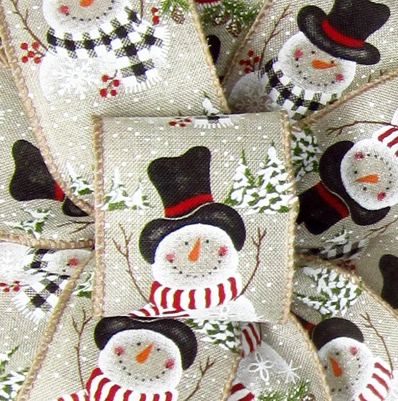 Wired Buffalo Candy Snowman Natural Ribbon (#40-2.5"Wx10Yards)