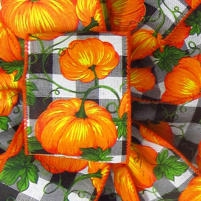 Wired Buffalo Plaid Pumpkins Ribbon (#40-2.5"Wx10Yards)