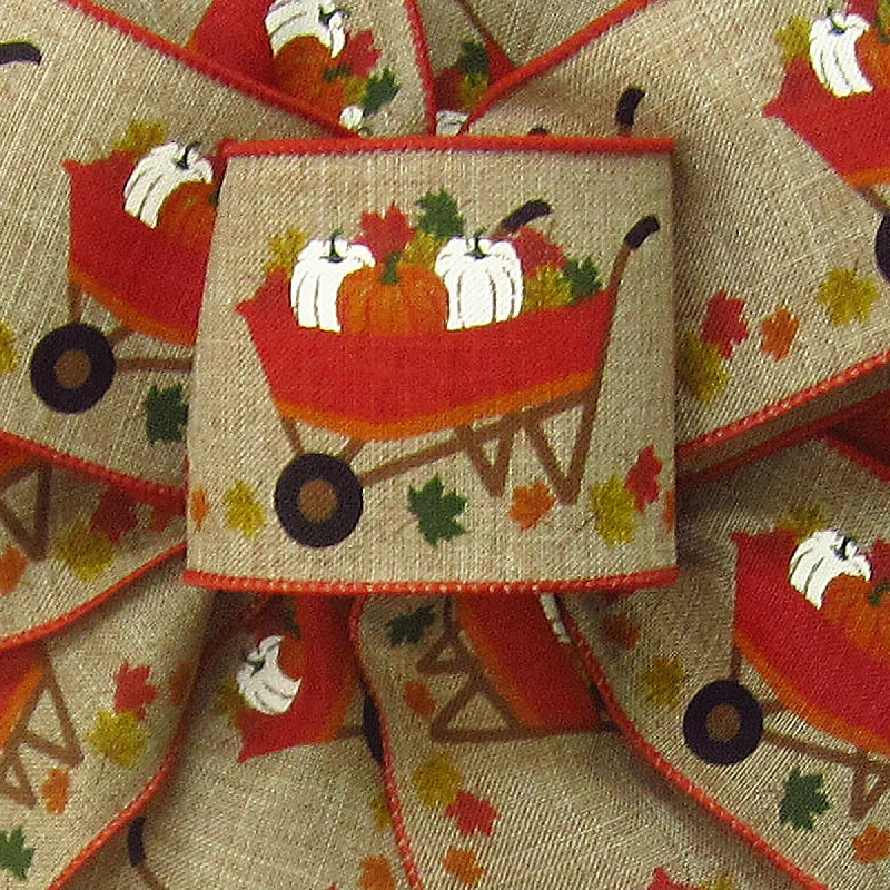 Wired Harvest Cart of Pumpkins Ribbon (#40-2.5"Wx10Yards)