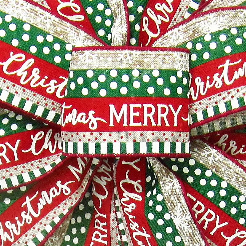 Wired Red & Green Stripes Merry Christmas Ribbon (#40-2.5"Wx10Yards)