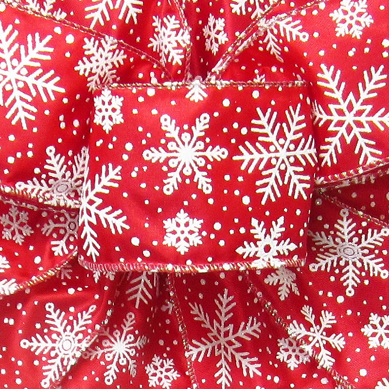 Wired Red & White Snowflake Christmas Ribbon (#40-2.5"Wx10Yards)