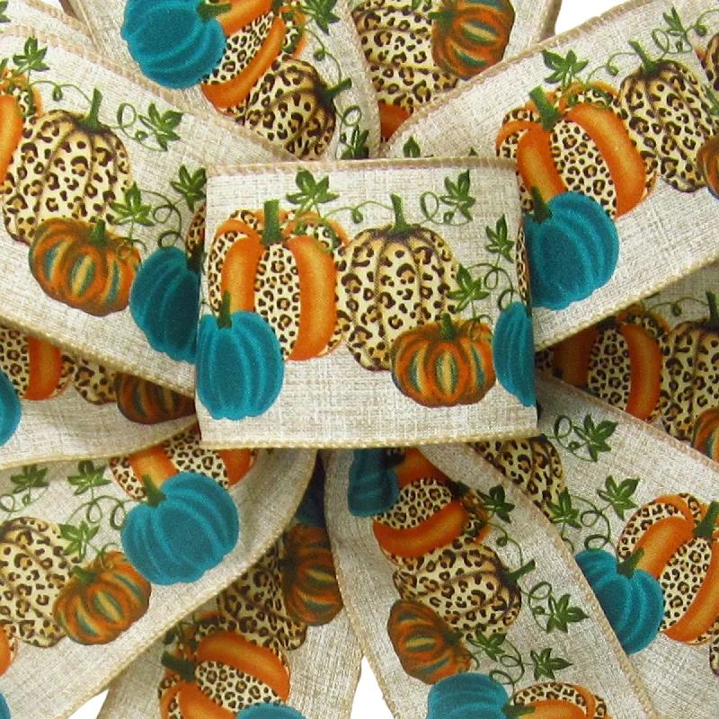 Wired Teal Pumpkins Cheetah Ribbon (#40-2.5"Wx10Yards)